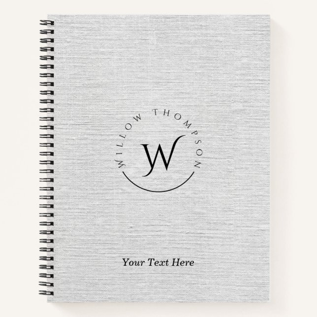 Carnet Monogramme Rustique Gris Linge Élégant Script (Devant)