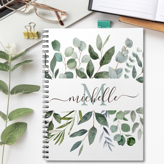 Carnet Monogramme Sage Green Eucalyptus Feuilles de verdu (In situ)