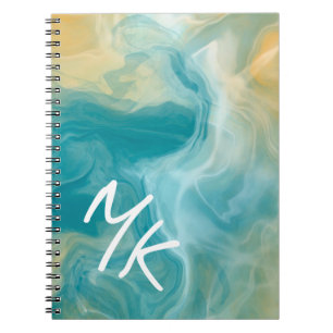 Carnet Monogramme Sandy Brown Ocean Blue Fluid Art