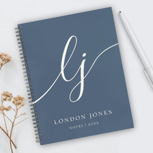 Carnet Monogramme simple nom personnalisé bleu marine ivo