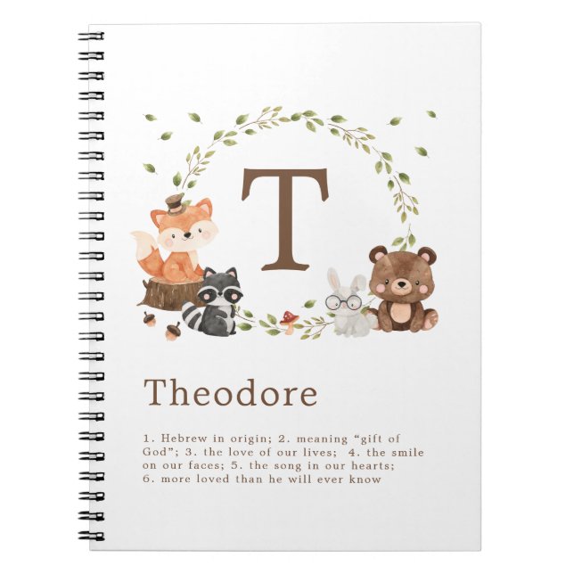 Carnet Monogramme sur mesure des animaux de bois (Devant)