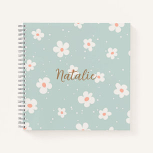 Carnet Monogramme tendance pastel motif floral bleu blanc