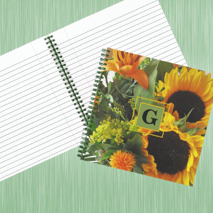 Carnet Monogramme Tournesols d'automne initial 8,5x8,5