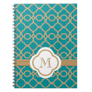 Carnet Monogramme Turquoise et Gold marocain
