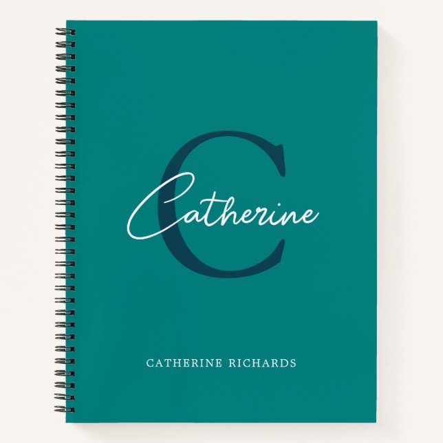 Carnet Monogramme Turquoise minimaliste moderne (Devant)