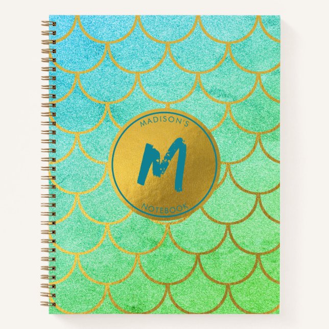 Carnet Monogramme Turquoise Motif de Parties scintillant  (Devant)