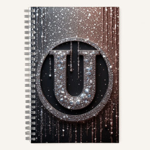 Carnet Monogramme U avec gouttes de paillettes