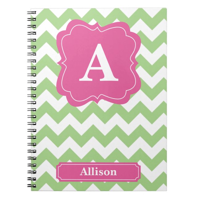 Carnet Monogramme vert clair de Chevron (Devant)