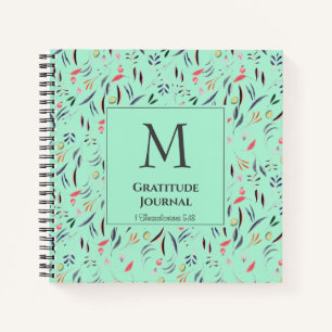 Carnet Monogramme Vert menthe Floral GRATITUDE JOUR