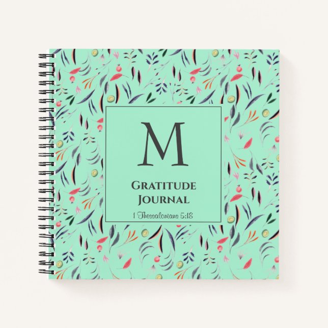 Carnet Monogramme | Vert menthe | Floral | GRATITUDE JOUR (Devant)