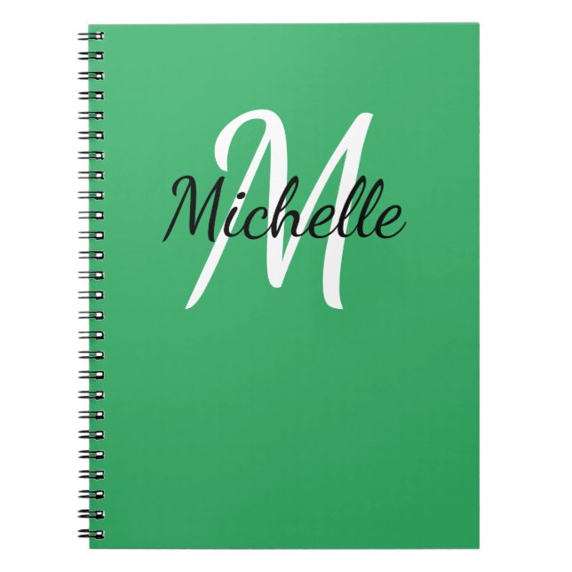 Carnet Monogramme vert minimal pour fille Nom et initiale (Devant)