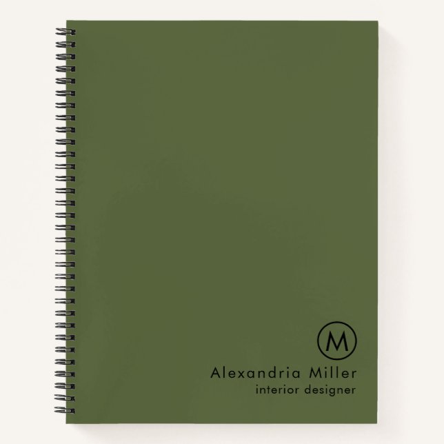 Carnet Monogramme vert olive minimal moderne (Devant)