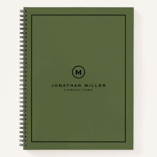 Carnet Monogramme vert olive minimaliste