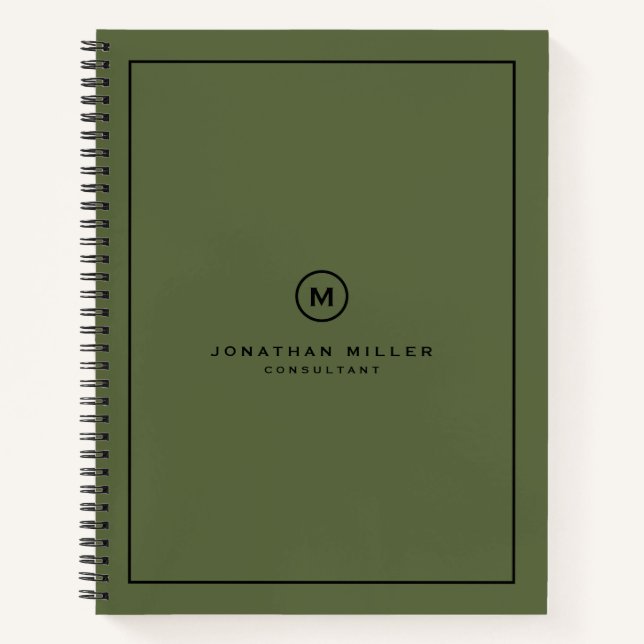 Carnet Monogramme vert olive minimaliste (Devant)