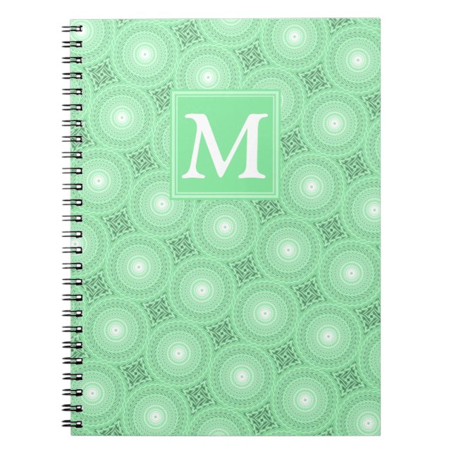 Carnet Monogramme vert ressort cercles motif (Devant)