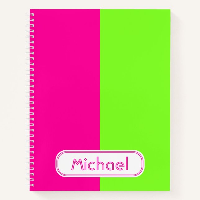 Carnet Monogramme vert rose rose néon moderne (Devant)
