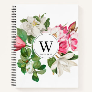 Carnet Monogramme vintage blanc et rose des fleurs de Mag