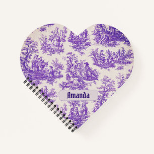 Carnet monogramme vintage fleuri violet toile de jouy