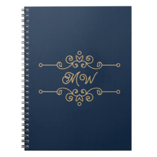 Carnet Monogramme vintage or et bleu marine Élégant