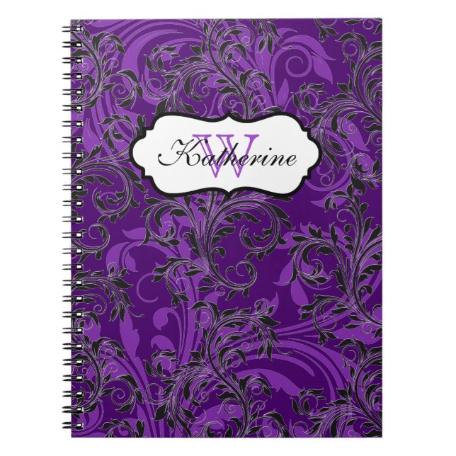 Carnet Monogramme Violet Noir Blanc Scrolls (Devant)
