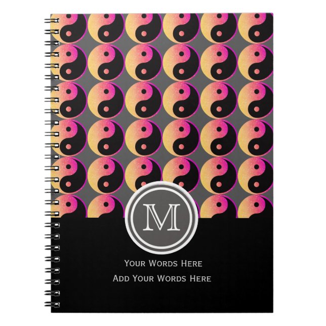 Carnet Monogramme Yin Yang Rose Orange Et Noir (Devant)