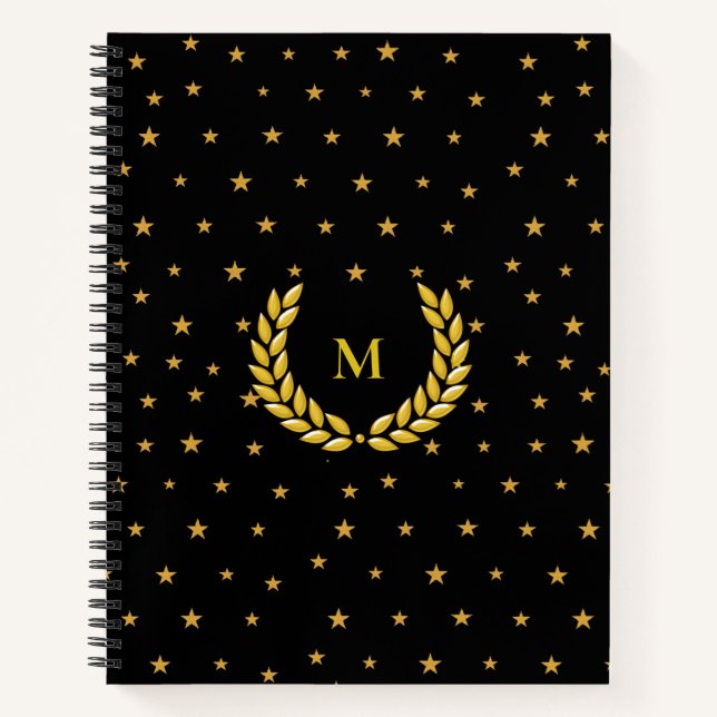 Carnet Monogrammes, Laurel et étoiles d'or sur Noir (Devant)