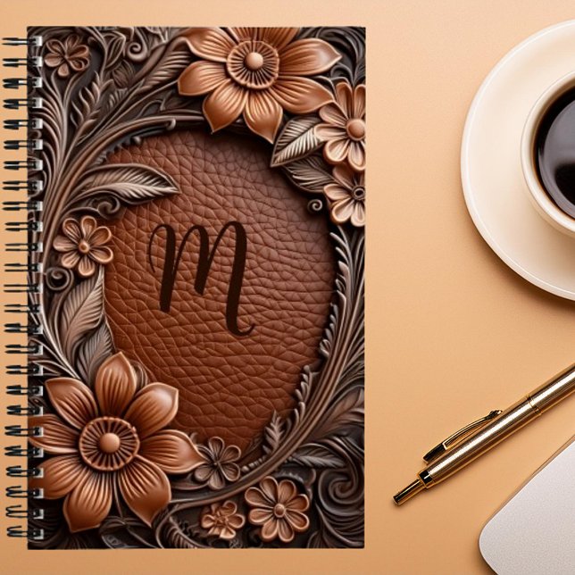Carnet Monographie en cuir grisé à cadre floral 3d (Créateur téléchargé)