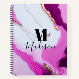 Carnet Monographie en marbre blanc avec gouttes d'or rose