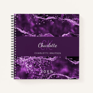 Carnet Monographie glamour en marbre d'agate violet