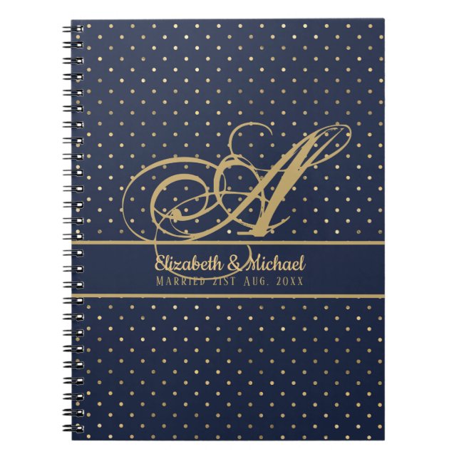 Carnet Monorgam Navy Blue Gold Polkadot Newlywes Mariage (Devant)