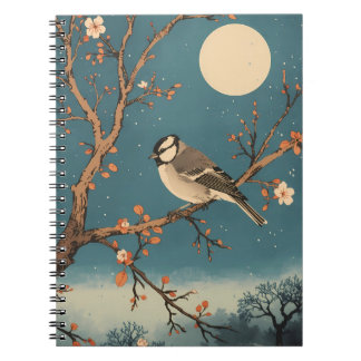 Carnet Moonlit Bird on Blossom Branch Notebook