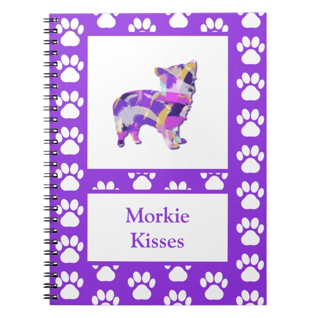 Carnet Morkie mignonne Chien Silhouette Paw Purple PY&B (Devant)