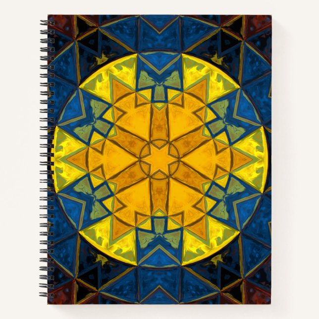 Carnet Mosaic Mandala Fleur Jaune Bleu et Rouge (Devant)