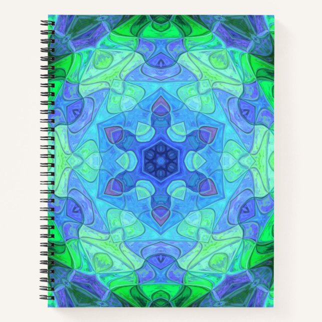 Carnet Mosaic Mandala Flower bleu et vert (Devant)