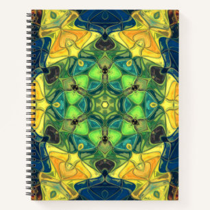 Carnet Mosaic Mandala Flower vert jaune et bleu