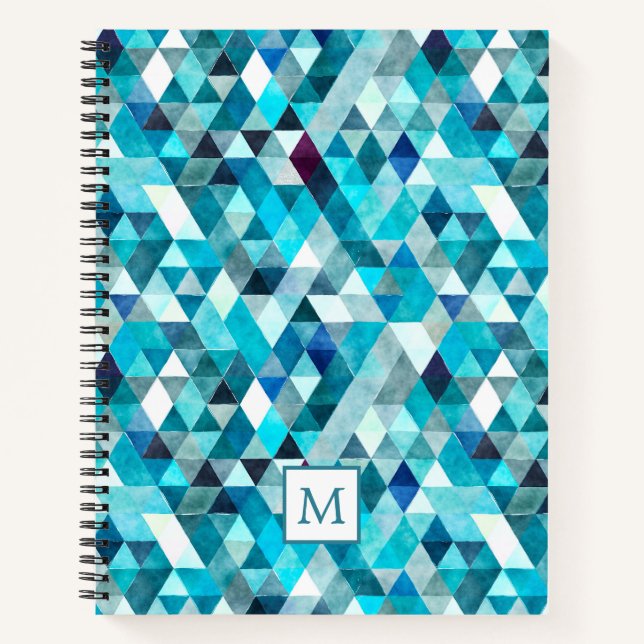 Carnet Mosaïque Motif moderne en aquarelle bleue (Devant)