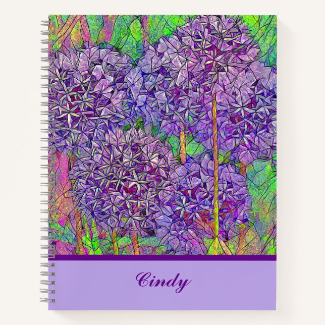 Carnet Mosaïque violet Allium avec aquarelle avec nom (Devant)