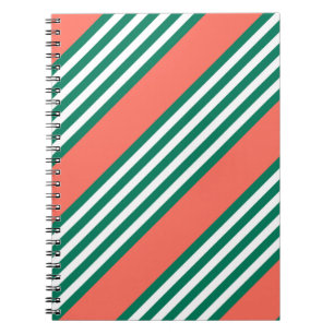 Carnet Motif à cinq bandes vert et blanc avec corail