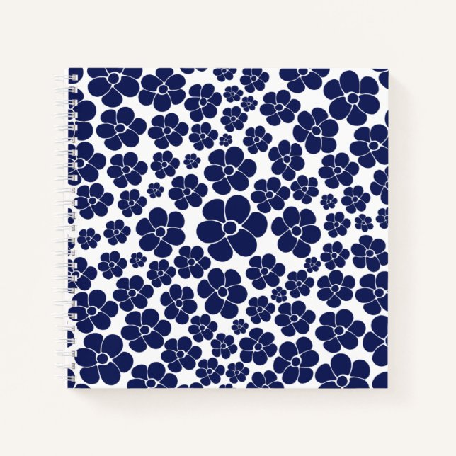 Carnet Motif à fleurs - Bleu et Blanc (Devant)