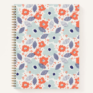 Carnet Motif à fleurs moderne orange et bleu