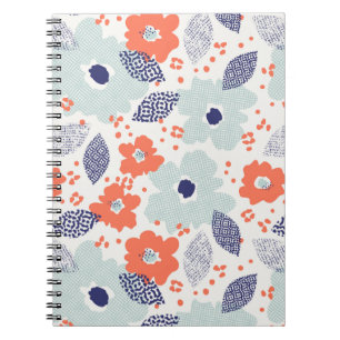 Carnet Motif à fleurs moderne orange et bleu