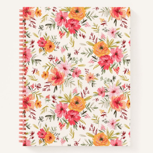 Carnet Motif à fleurs Orange Doodle Garden (Devant)