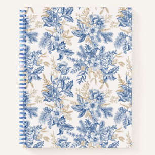 Carnet Motif à fleurs Vintage d'hiver bleu