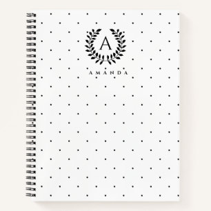 Carnet Motif à pois monogramme laurier noir et blanc