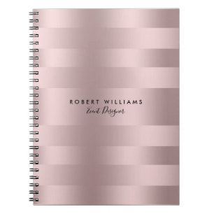 Carnet motif à rayures rose-or