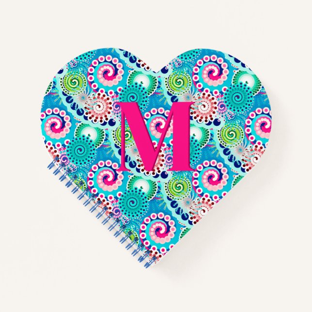 Carnet Motif à spirale fractale, rose turquoise Multi (Devant)