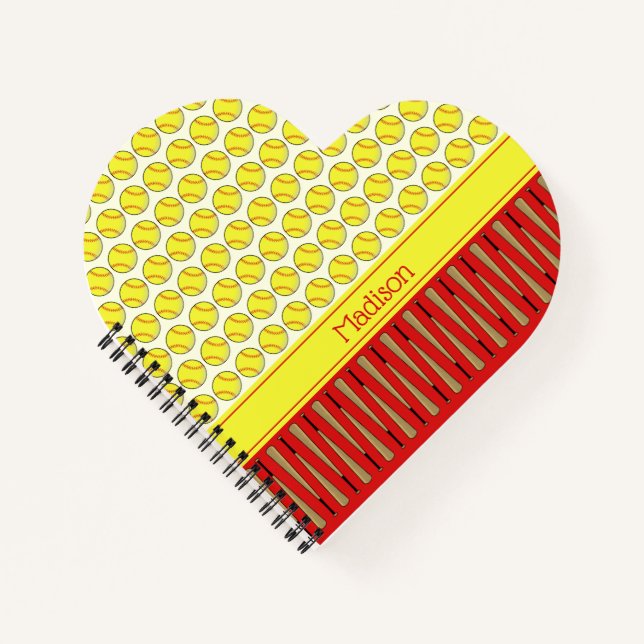 Carnet Motif à thème Softball nom personnalisé (Devant)