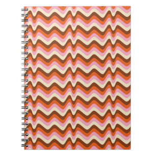 Carnet motif à vague les années 70 rétro brun et rose 