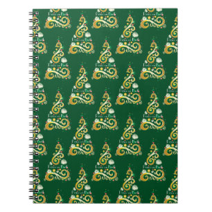 Carnet motif Abstrait de Noël vert et or