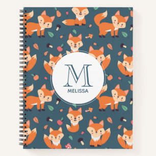 Carnet Motif animal de renard orange mignon Monogramme